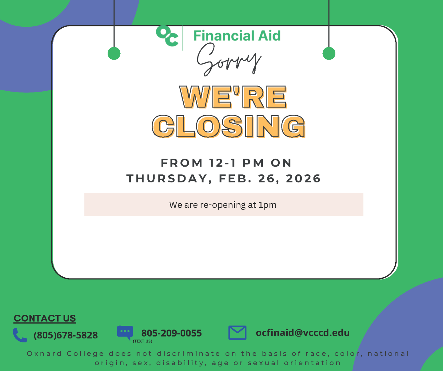 Office closed from 12-1 pm