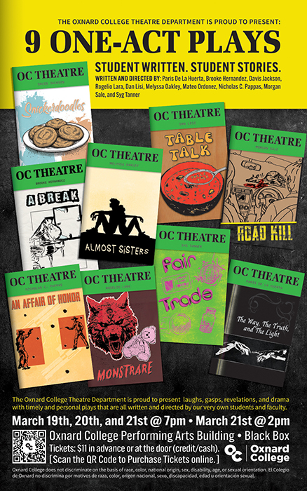 Oxnard College Theatre Department presents "9 One-Act Plays" Poster