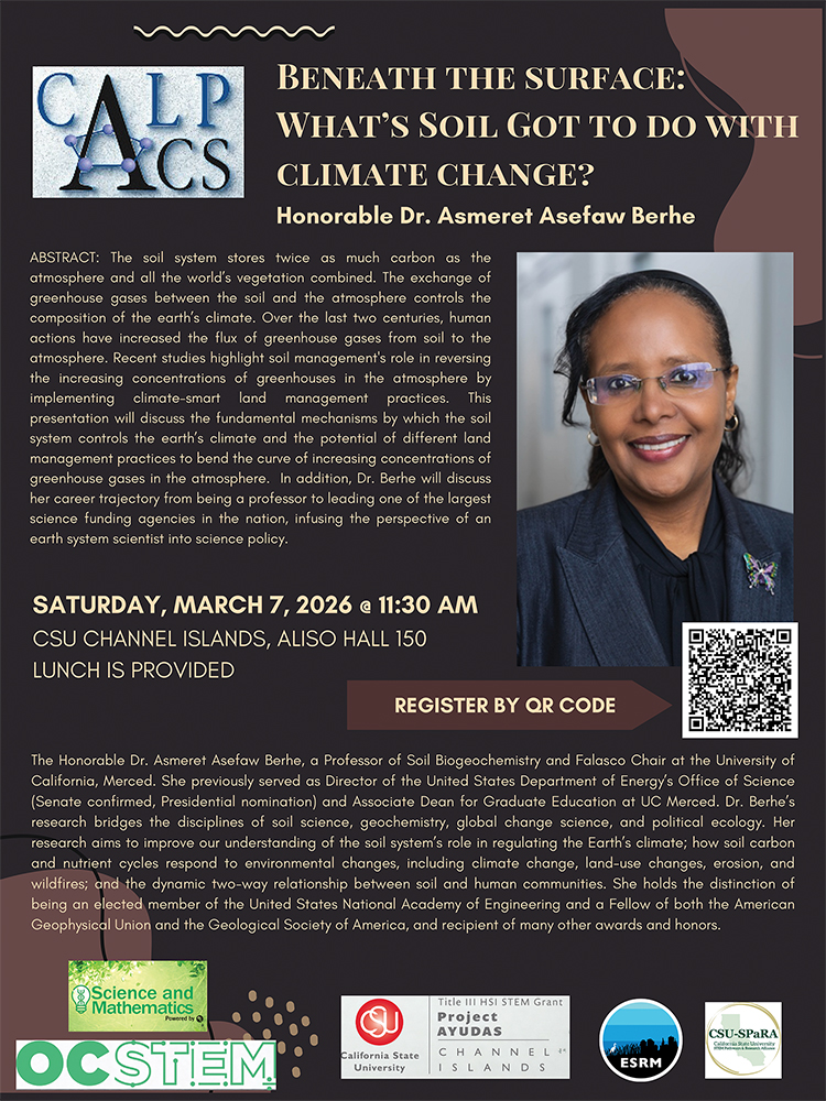 2026 CALPACS Pi Day Talk — Beneath the Surface: What’s Soil Got to do with Climate Change? Flyer