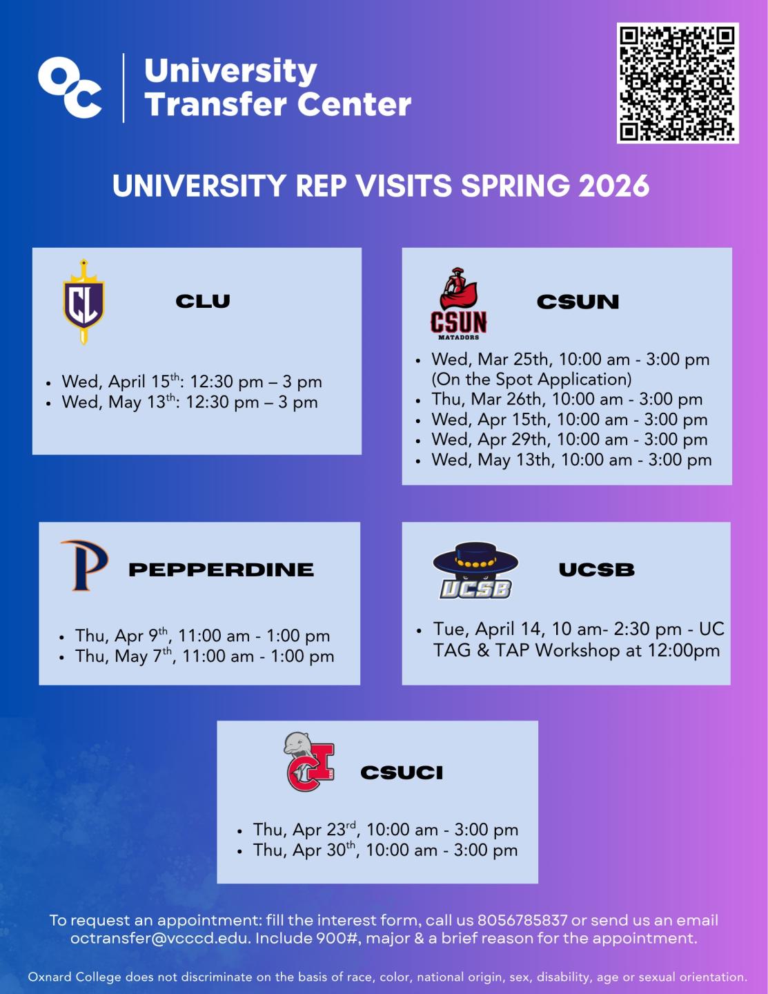 University Rep Office hours Spring 2026