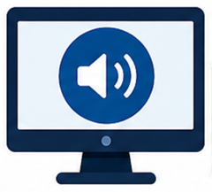 A computer monitor with a sound icon on it