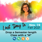 District alumni and text that reads: Last Day to Drop a Seme District alumni and text that reads: Last Day to Drop a Seme