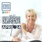 Student taking notes in front of beach background with palm Student taking notes in front of beach background with palm