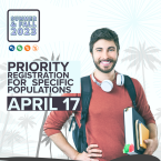 Student standing confidently in front of beach background wi Student standing confidently in front of beach background wi