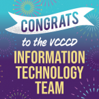 Graphic with text that reads: Congrats to the VCCCD Informat