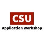 red rectangle in middle of image with white font states CSU. Text states "Application Workshop" in black font below red rectangle.