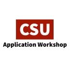 red rectangle in middle of image with white font states CSU. Text states "Application Workshop" in black font below red rectangle.