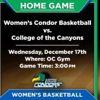 OC Women’s Basketball vs. College of the Canyons (Home Game)