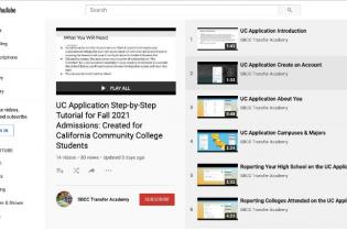 YouTube screenshot of UC application "how-to" videos