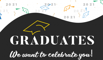 Illustrated graduation caps with text that reads: Graduates Illustrated graduation caps with text that reads: Graduates