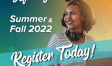College student wearing headphones smiling. Text that reads: College student wearing headphones smiling. Text that reads: