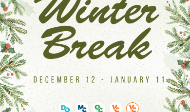 Text "Winter Break, December 12 – January 11" with