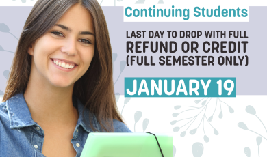 Text “Spring 2024. Continuing students. Last day to drop wit Text “Spring 2024. Continuing students. Last day to drop wit
