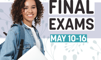 Text “Spring 2024. Final Exams. May 10-16”. VCCCD logos abov