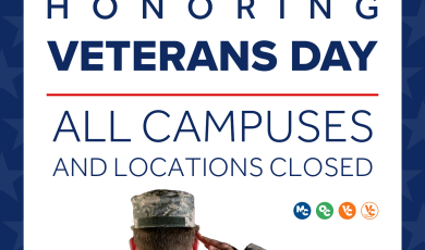 Text “Honoring Veterans Day, all campuses and locations clos