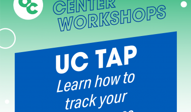 OC circle logo and text that reads: Transfer Center Workshops UC Tap Learn how to track your UC progress.