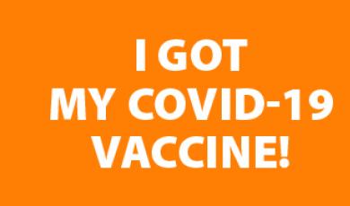 Illustration of two bandaids and text that reads: I got my COVID-19 Vaccine!