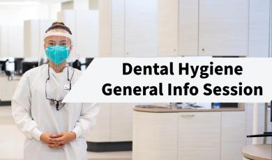 female Dental Hygiene student standing in lab with scrubs uniform and face shield 