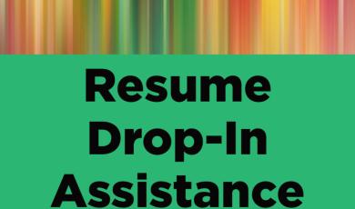 rainbow vertical stripes in background with "Resume Drop-In Assistance" in black font with green rectangle behind text.