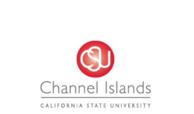 CSU logo in white font surrounded by red circle. Text states Channel Islands California State University below circle logo
