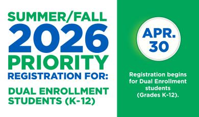 April 30: Summer/Fall 2026 Dual Enrollment Registration Begins