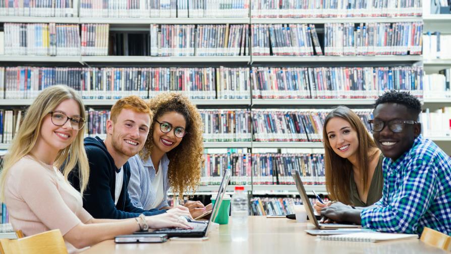 students sitting in library