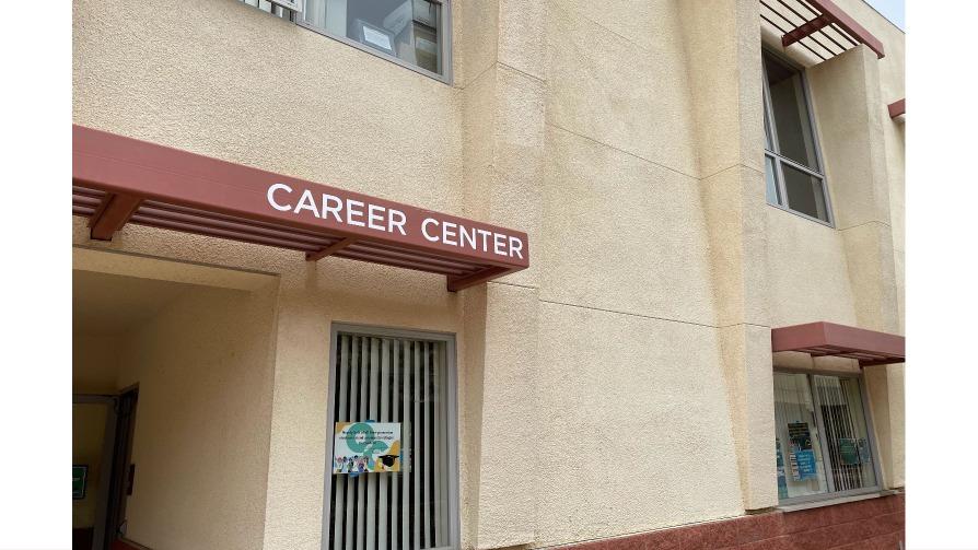 Career Center building with white vinyl lettering above entryway 