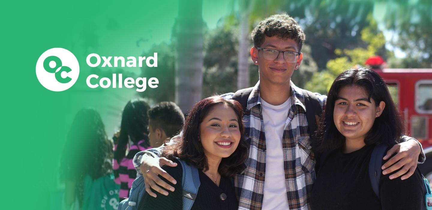 Photo of Oxnard College Students with logo and green gradient