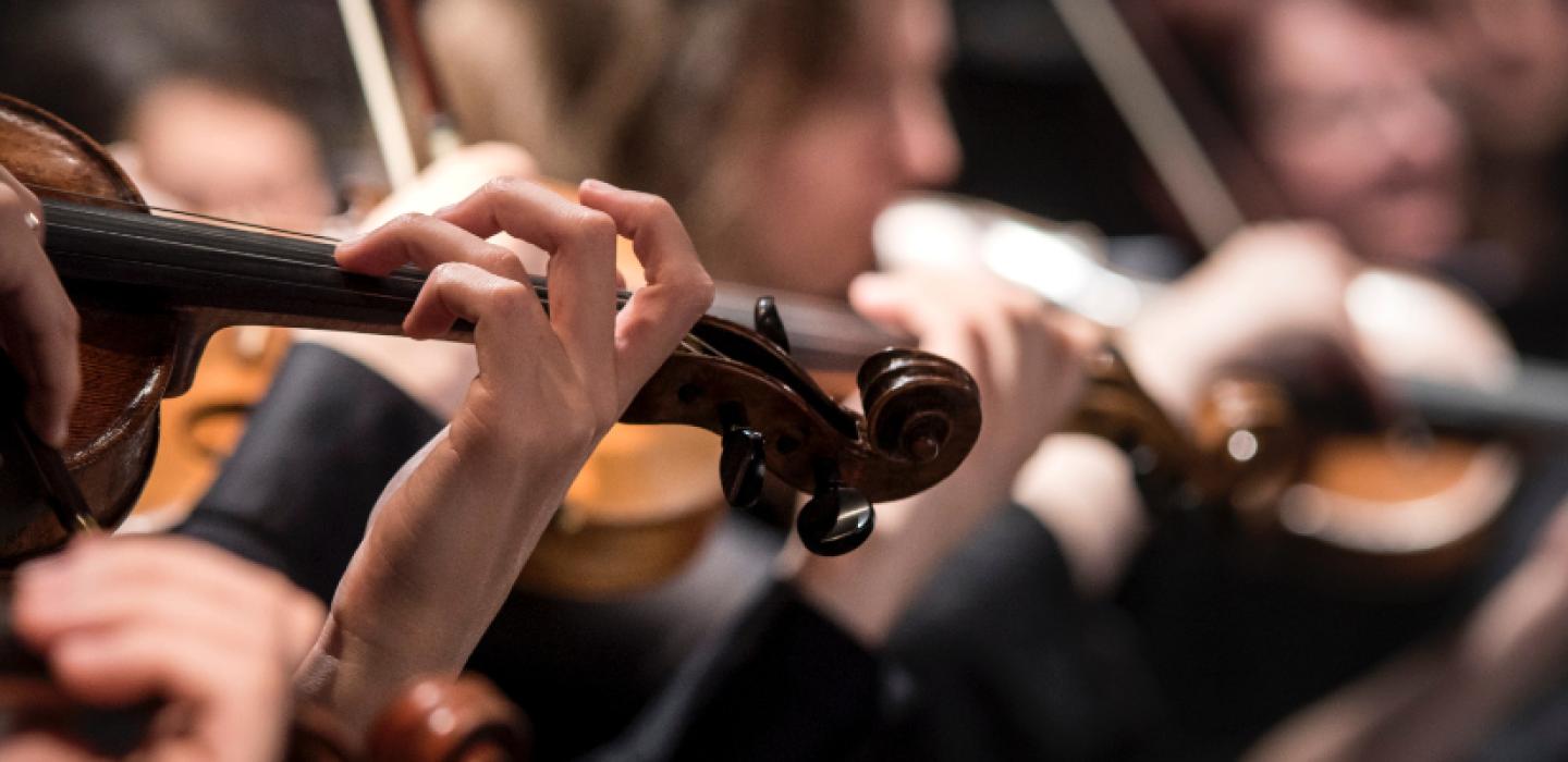 close up of hands playing violins