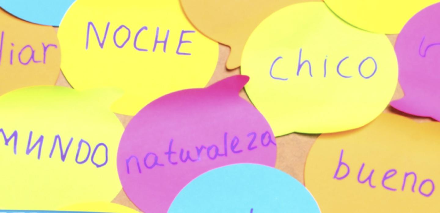 spanish words written on colorful pieces of paper