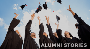 graduates tossing their caps in the air with the text &quot;